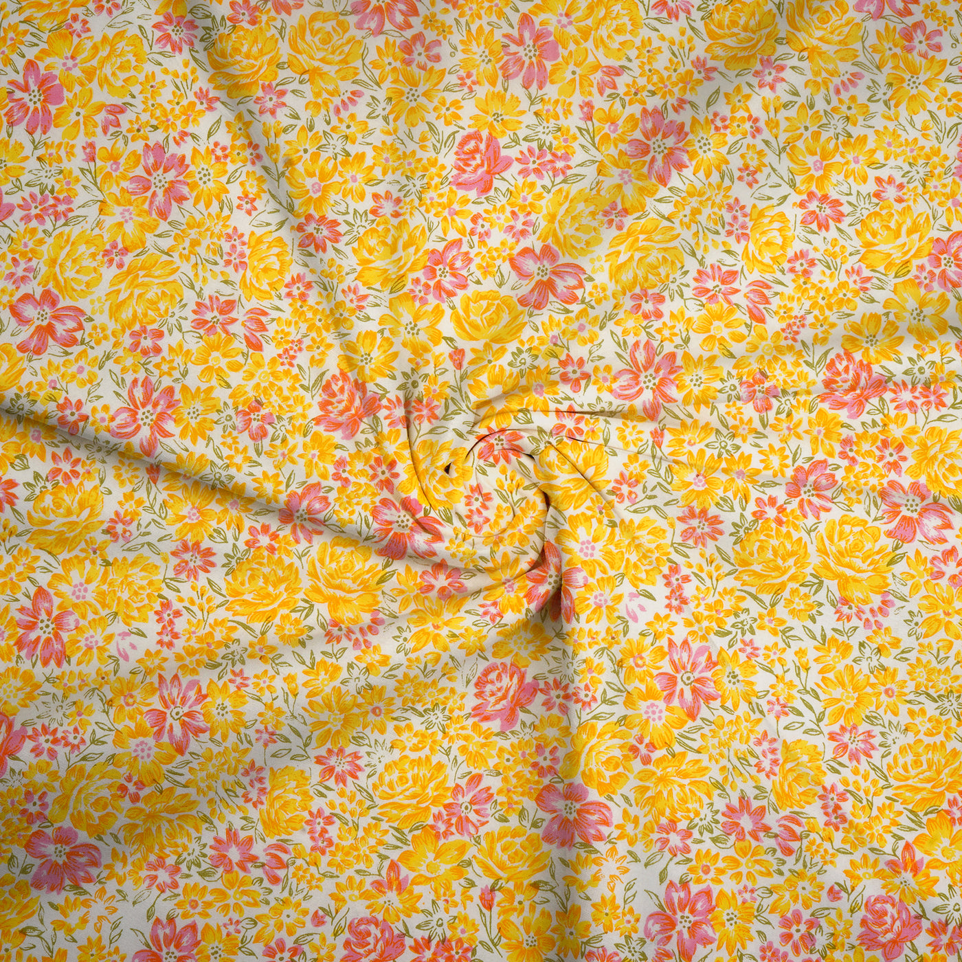 Yellow & Light Pink Floral Pure Cotton Printed Unstitched Fabric