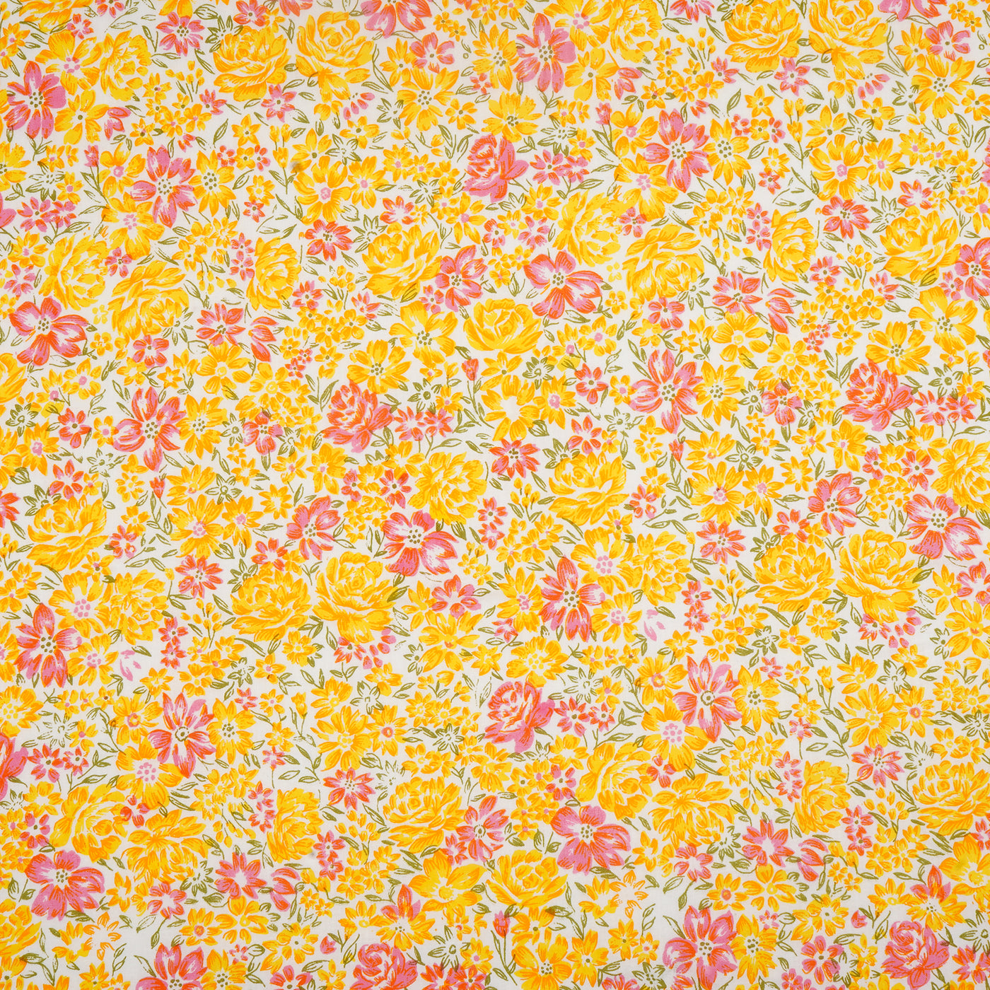 Yellow & Light Pink Floral Pure Cotton Printed Unstitched Fabric