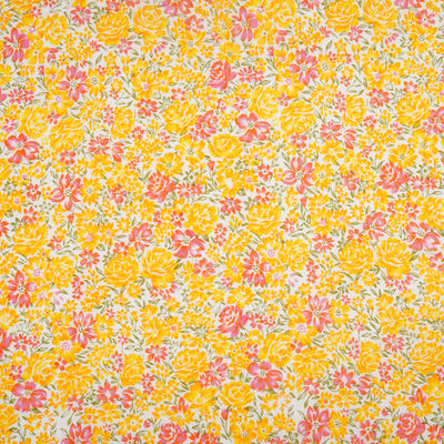 Yellow & Light Pink Floral Pure Cotton Printed Unstitched Fabric