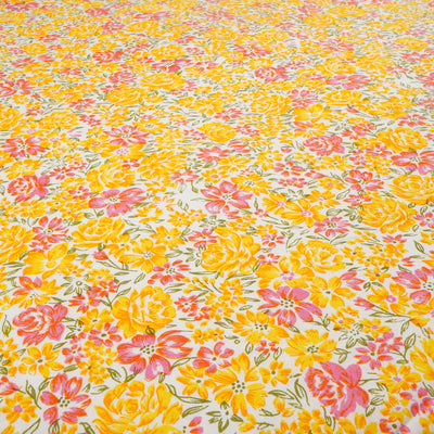 Yellow & Light Pink Floral Pure Cotton Printed Unstitched Fabric