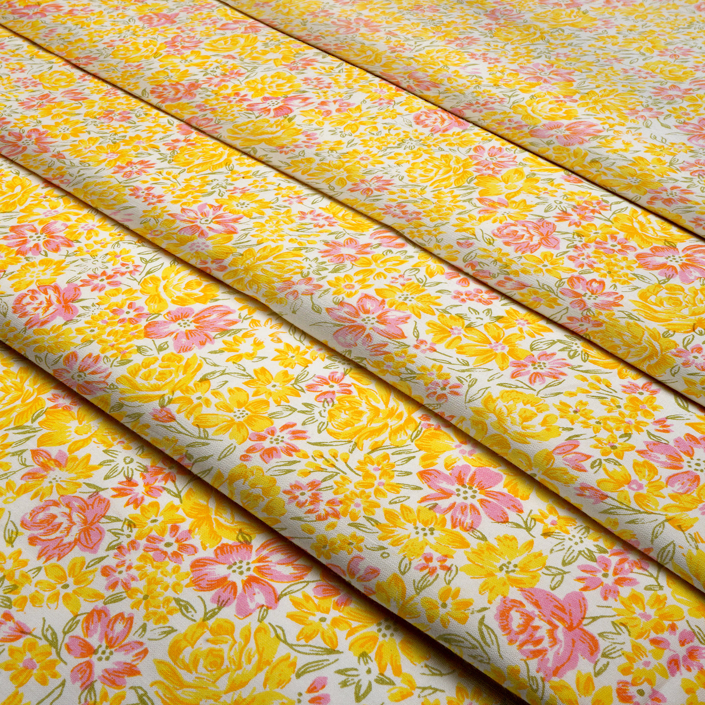 Yellow & Light Pink Floral Pure Cotton Printed Unstitched Fabric