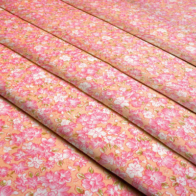 Pink & Peach Floral Pure Cotton Printed Unstitched Fabric