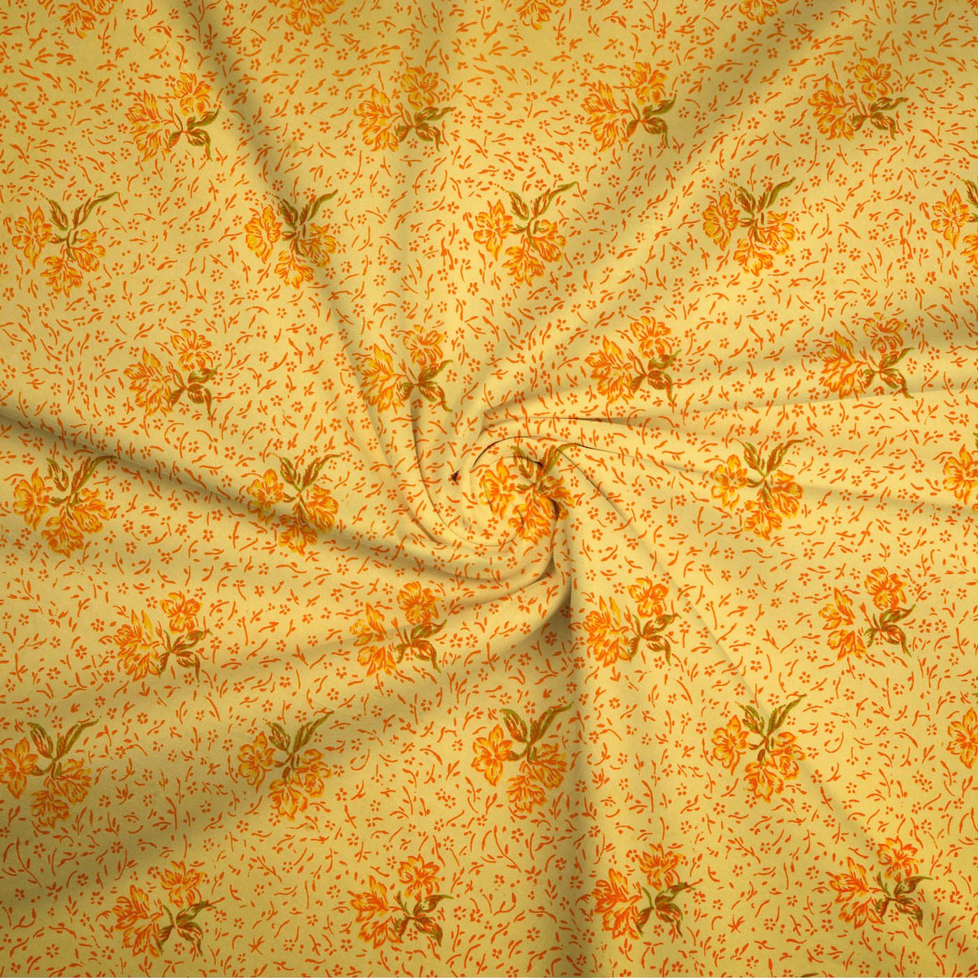 Mustard Yellow Motifs Dyed and Printed Pure Cotton Unstitched Fabric