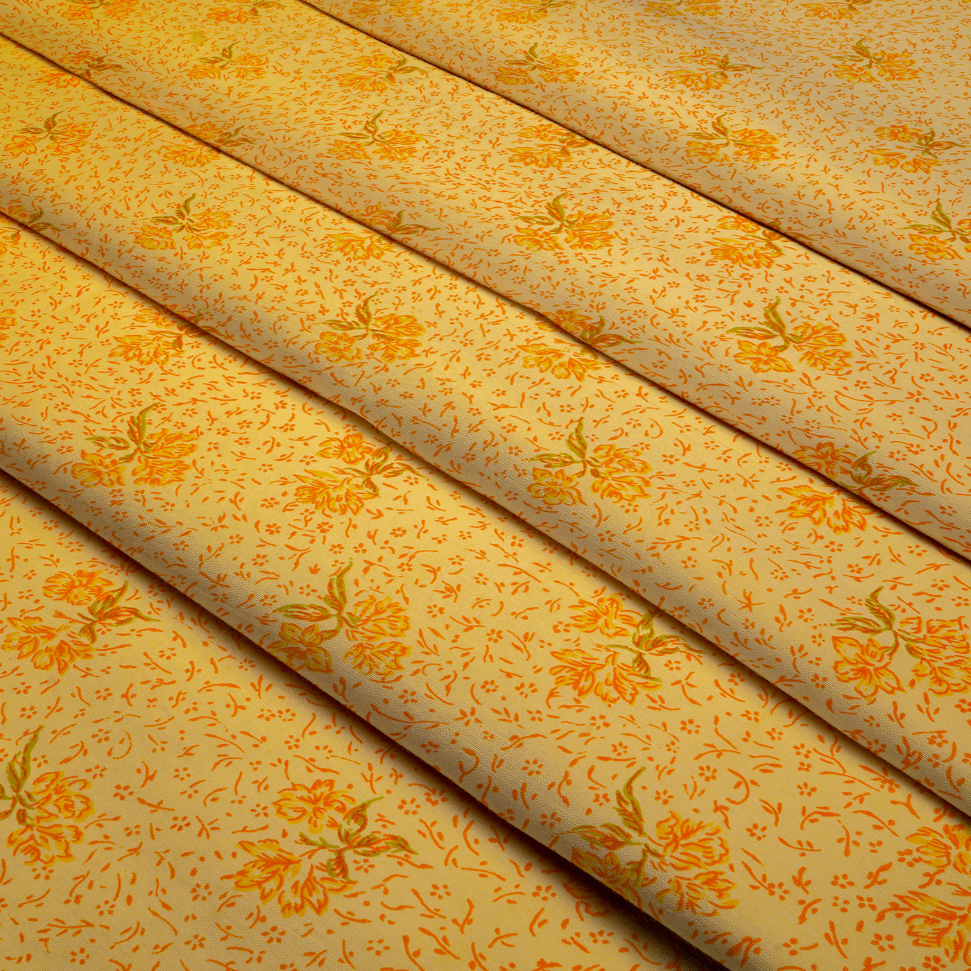 Mustard Yellow Motifs Dyed and Printed Pure Cotton Unstitched Fabric