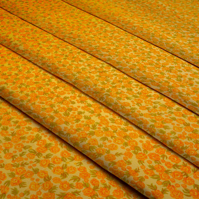 Yellow & Red Floral Dyed and Printed Pure Cotton Unstitched Fabric