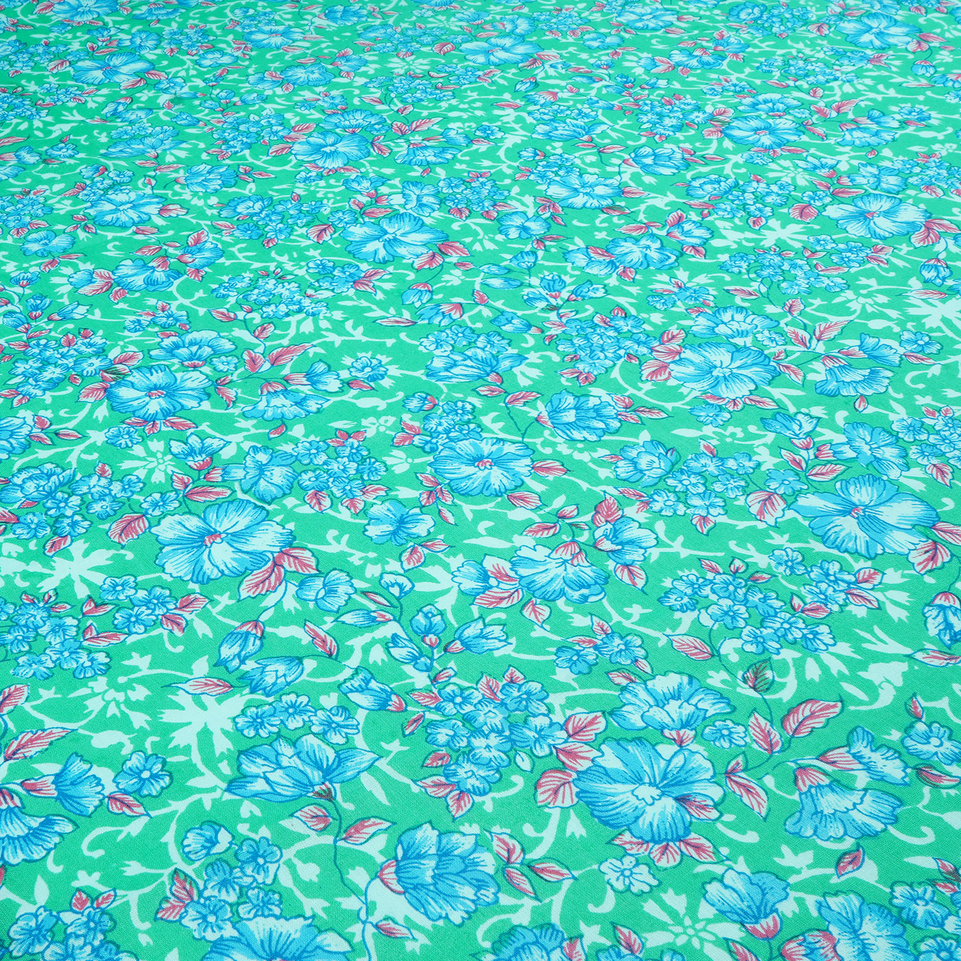 Sea Green & Blue Floral Dyed and Printed Pure Cotton Unstitched Fabric