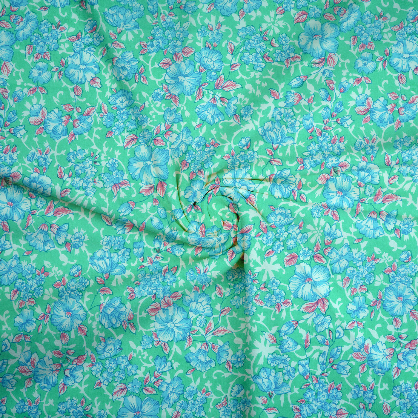 Sea Green & Blue Floral Dyed and Printed Pure Cotton Unstitched Fabric