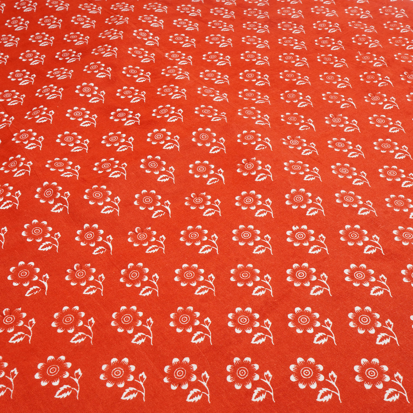 Orange Floral Pure Cotton Printed Unstitched Fabric