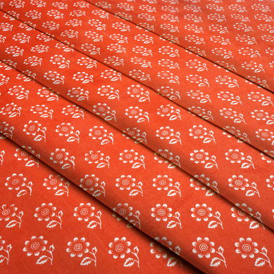 Orange Floral Pure Cotton Printed Unstitched Fabric