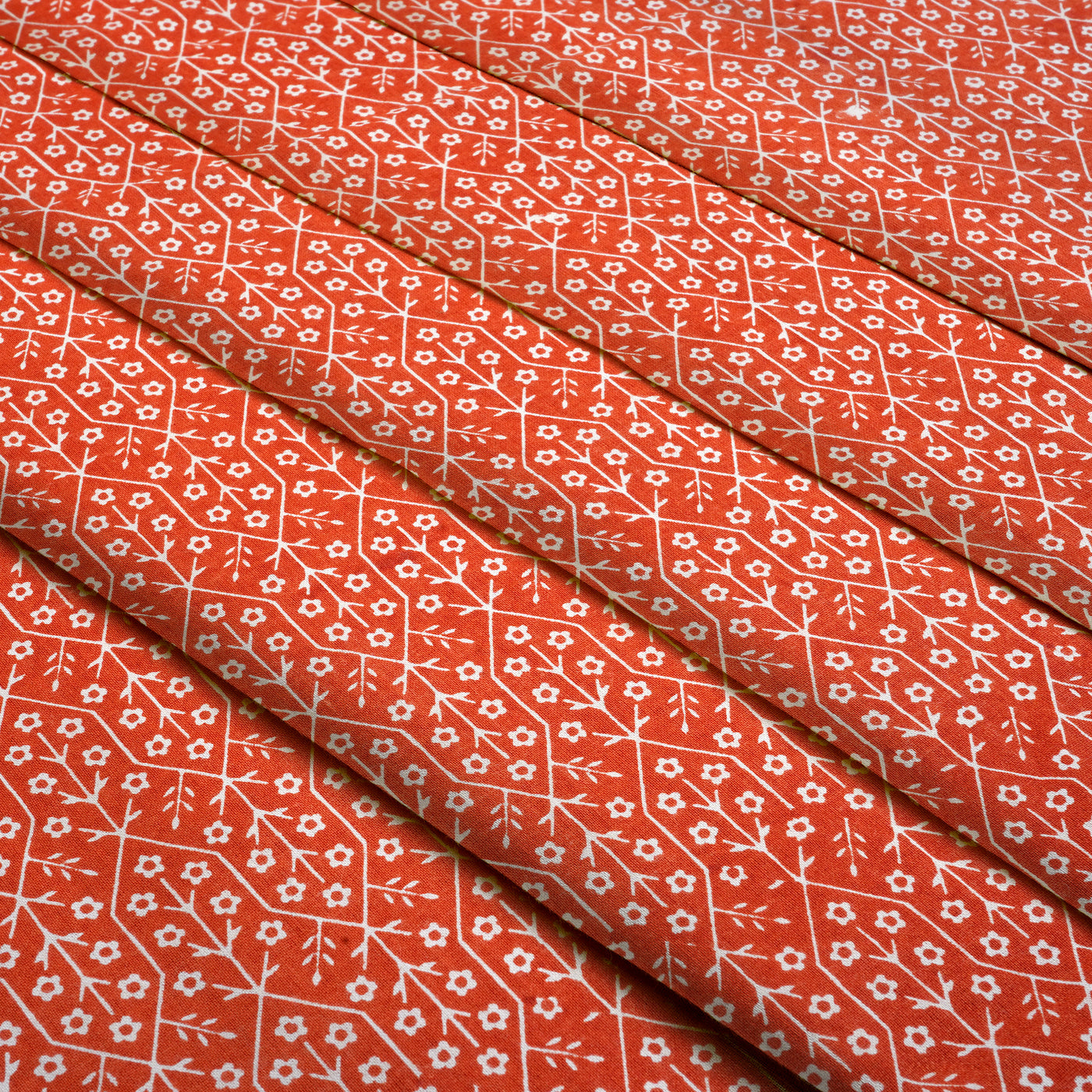 Orange Floral Pure Cotton Printed Unstitched Fabric