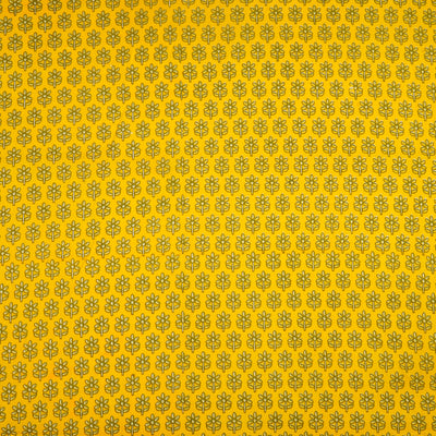 Yellow Motifs Pure Cotton Printed Unstitched Fabric