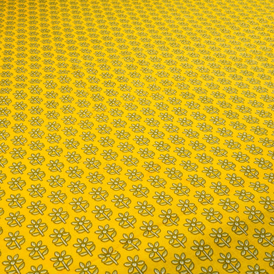 Yellow Motifs Pure Cotton Printed Unstitched Fabric