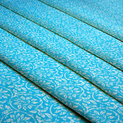 Sky Blue Traditional Pure Cotton Printed Unstitched Fabric