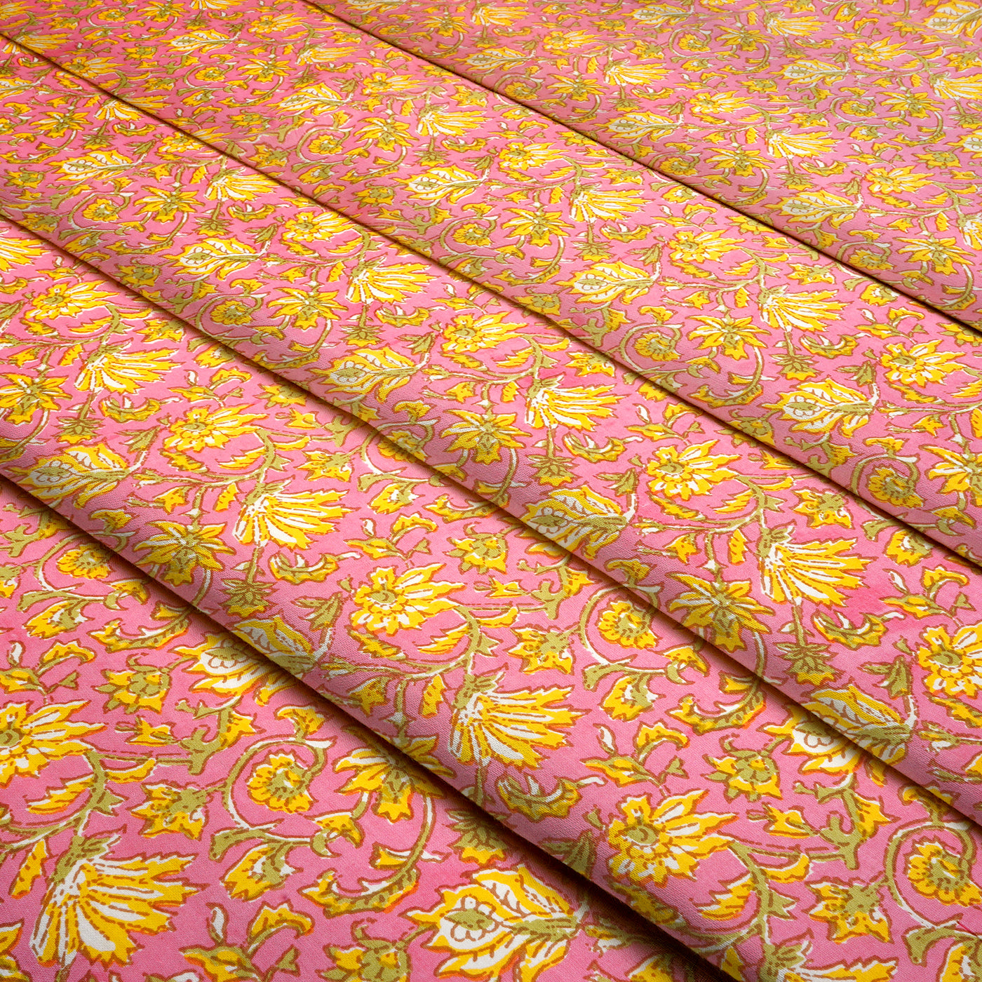 Yellow Multicolour Floral Pure Cotton Printed Unstitched Fabric