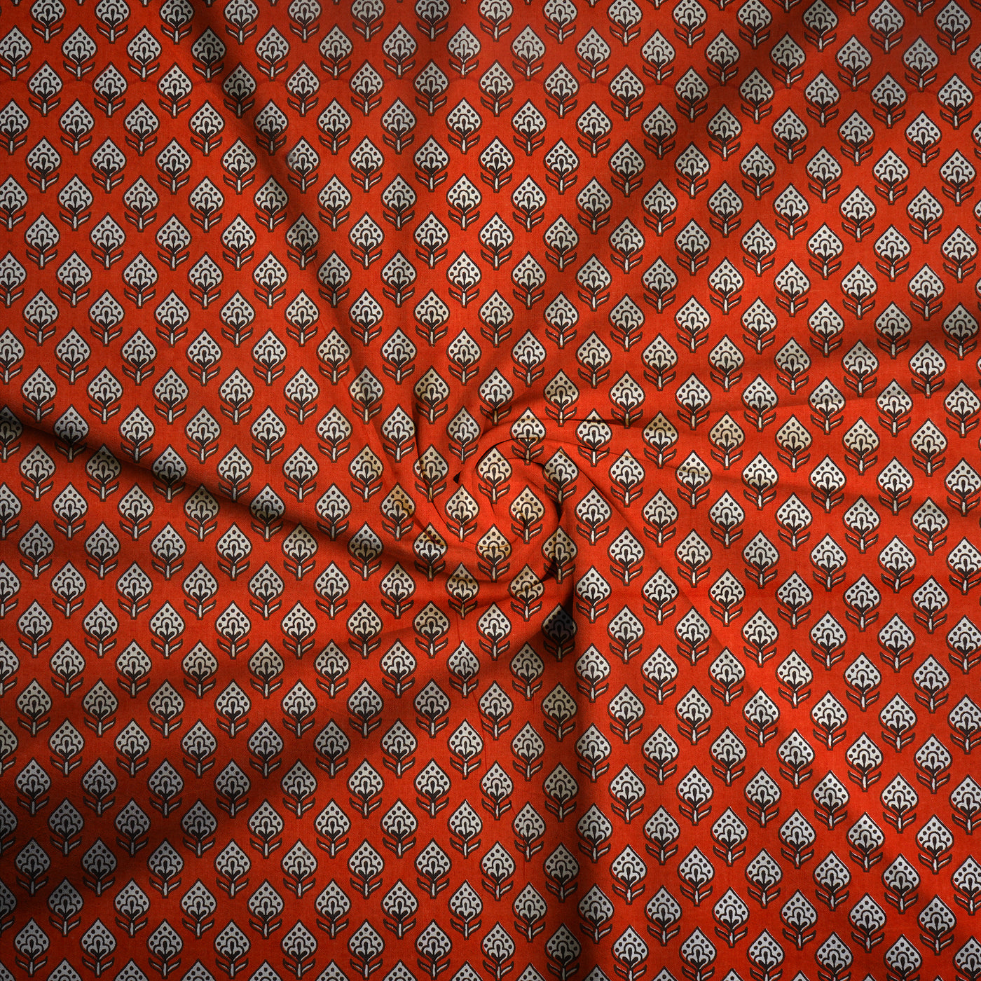 Dark Orange Floral Pure Cotton Printed Unstitched Fabric