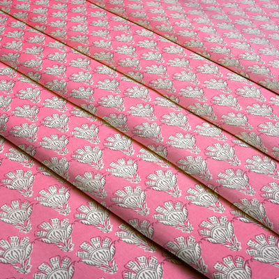 Pink Motifs Pure Cotton Printed Unstitched Fabric