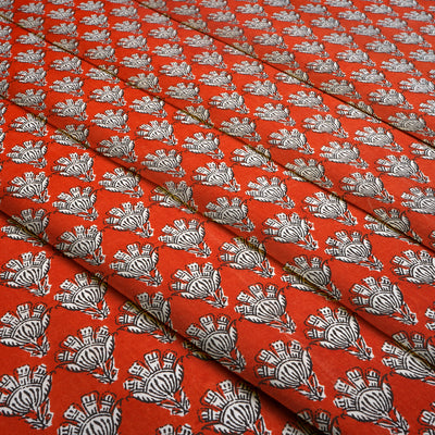 Orange Floral Pure Cotton Printed Unstitched Fabric