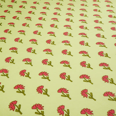 Pista Green Floral Dyed and Printed Pure Cotton Unstitched Fabric