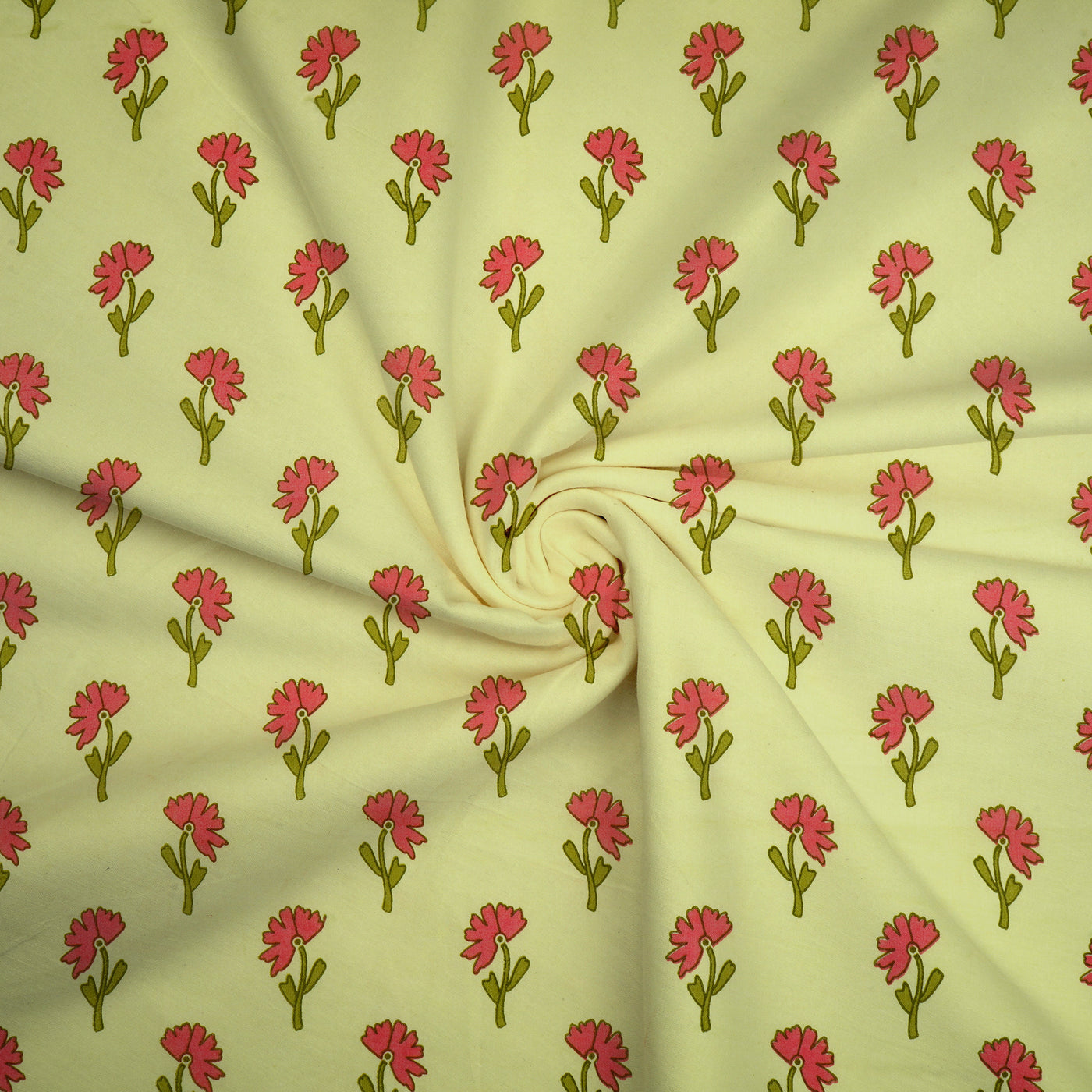 Pista Green Floral Dyed and Printed Pure Cotton Unstitched Fabric