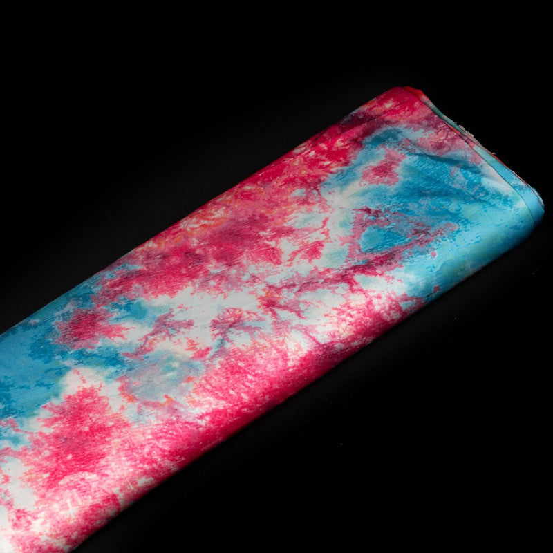 Multicolor Abstract Tie and Dye Printed Imported Satin  Fabric
