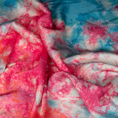 Multicolor Abstract Tie and Dye Printed Imported Satin  Fabric