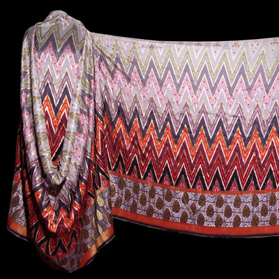 Multicolor Traditional Printed Dola Silk Jacquard Positioned Fabric