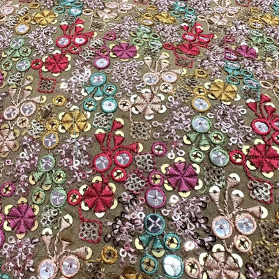Multicolor Floral Chinon Embroidered Fabric