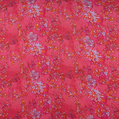 Strawberry Pink Floral Printed Modal Satin Fabric