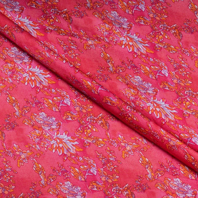 Strawberry Pink Floral Printed Modal Satin Fabric