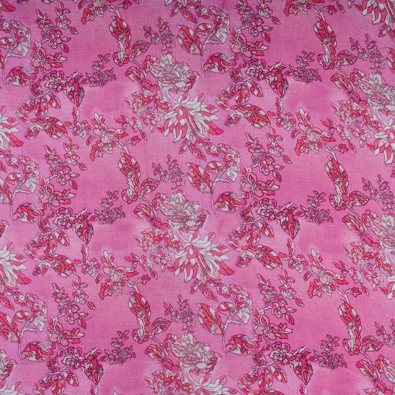 Pink Floral Printed Modal Satin Fabric