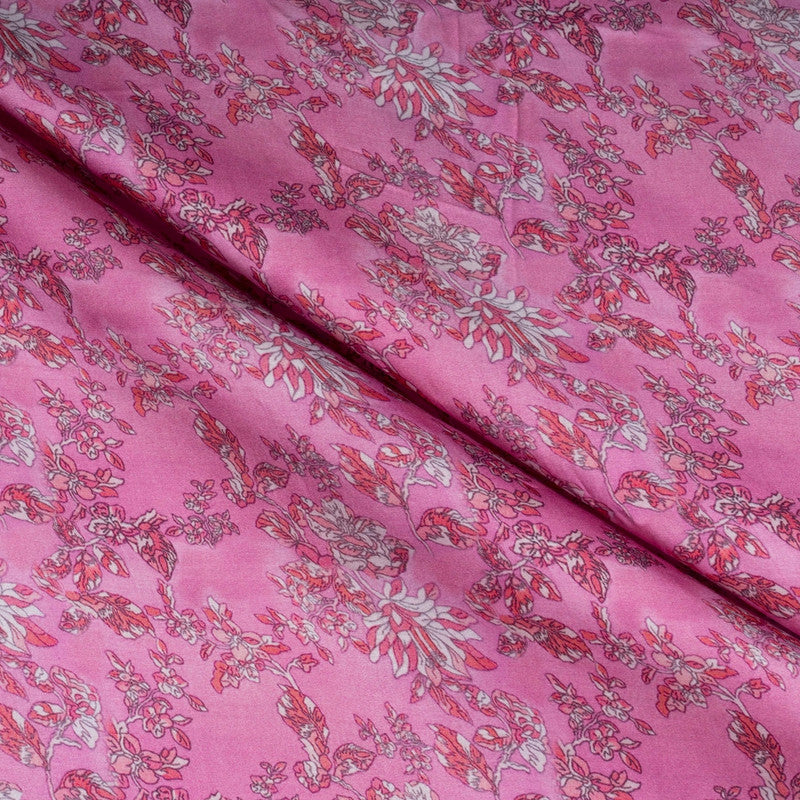 Pink Floral Printed Modal Satin Fabric