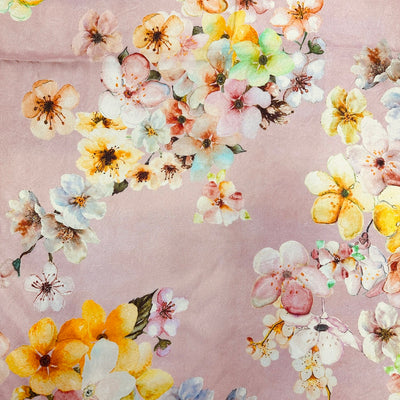 Light Pink Floral Printed Viscose Shimmer Georgette Fabric