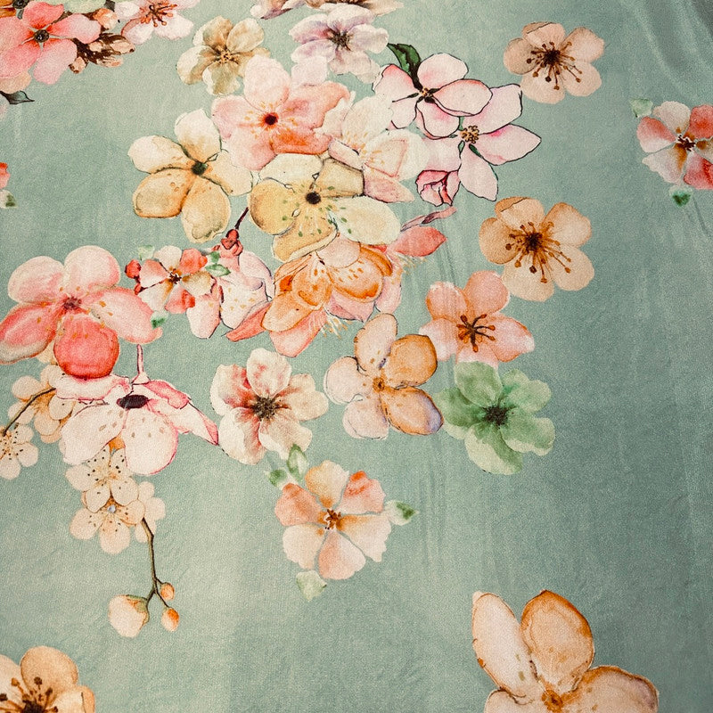 Sea Green Floral Printed Viscose Shimmer Georgette Fabric