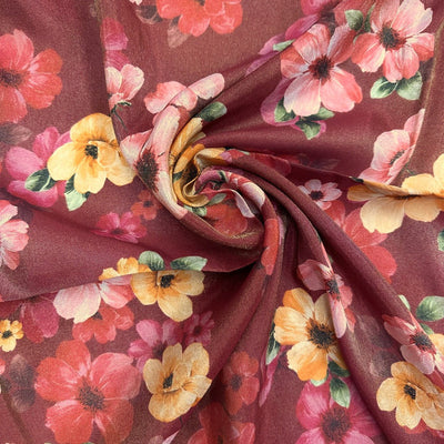 Red Floral Printed Viscose Shimmer Georgette Fabric