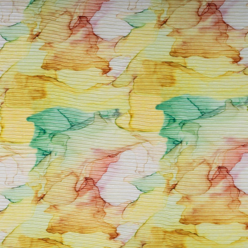 Multicolor Abstract Pleated Satin Printed Fabric