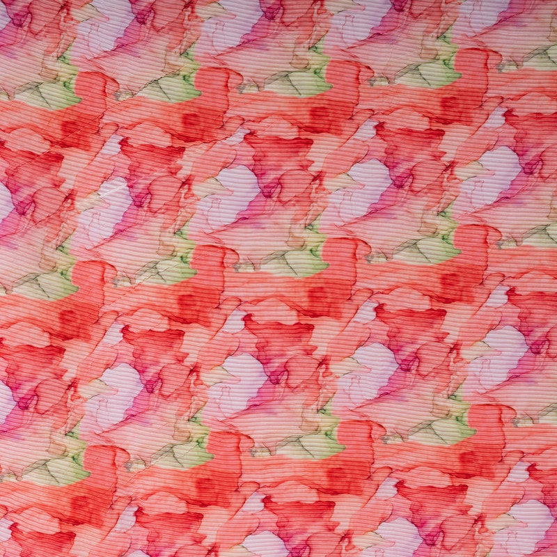 Multicolor Abstract Pleated Satin Printed Fabric