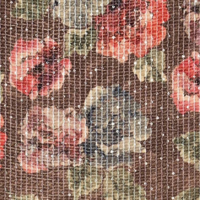 Brown Floral Print Sequins Embroidered Velvet Fabric