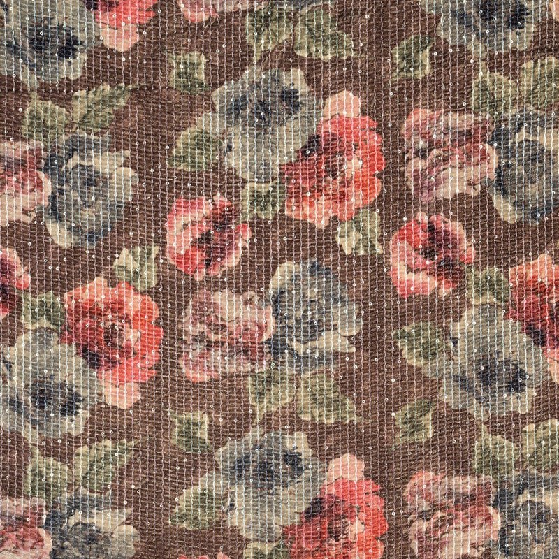 Brown Floral Print Sequins Embroidered Velvet Fabric