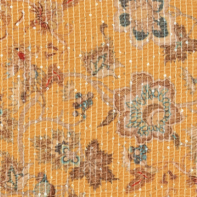 Mustard Floral Print Sequins Embroidered Velvet Fabric