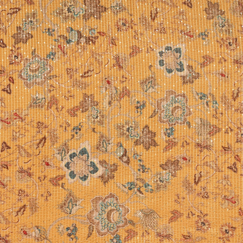 Mustard Floral Print Sequins Embroidered Velvet Fabric