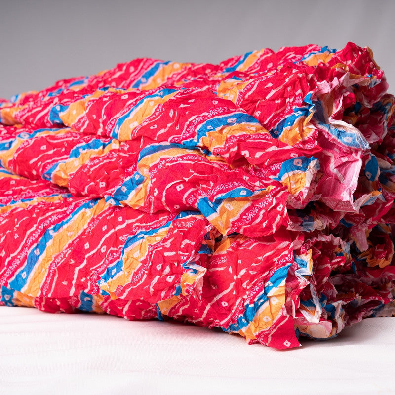 Multicolor Traditional Bandhej Crushed Chinon Fabric