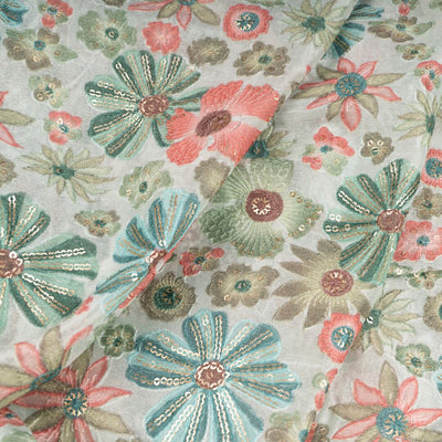 Multicolor Floral Printed Pure Viscose Chinon Fabric