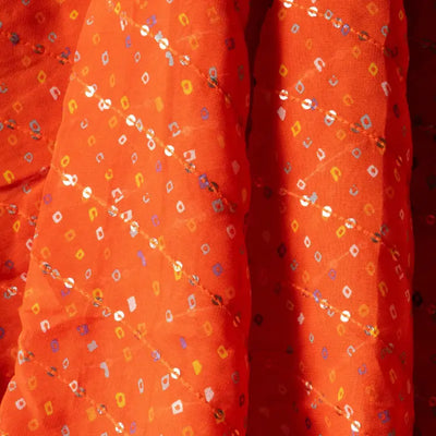 Orange Traditional Pure Viscose Georgette Bandhej Embroidered Fabric
