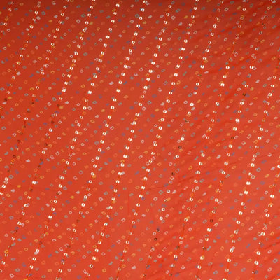 Orange Traditional Pure Viscose Georgette Bandhej Embroidered Fabric