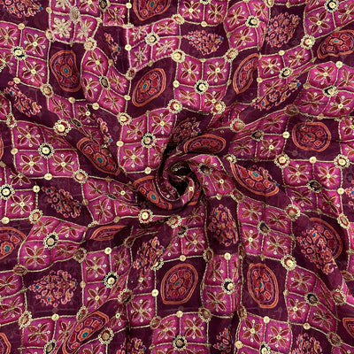 Multicolor Traditional Embroidered Sequins Viscose Organza Fabric