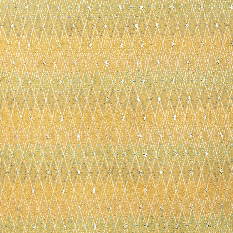 Yellow Geometric Embroidered Chanderi Fabric