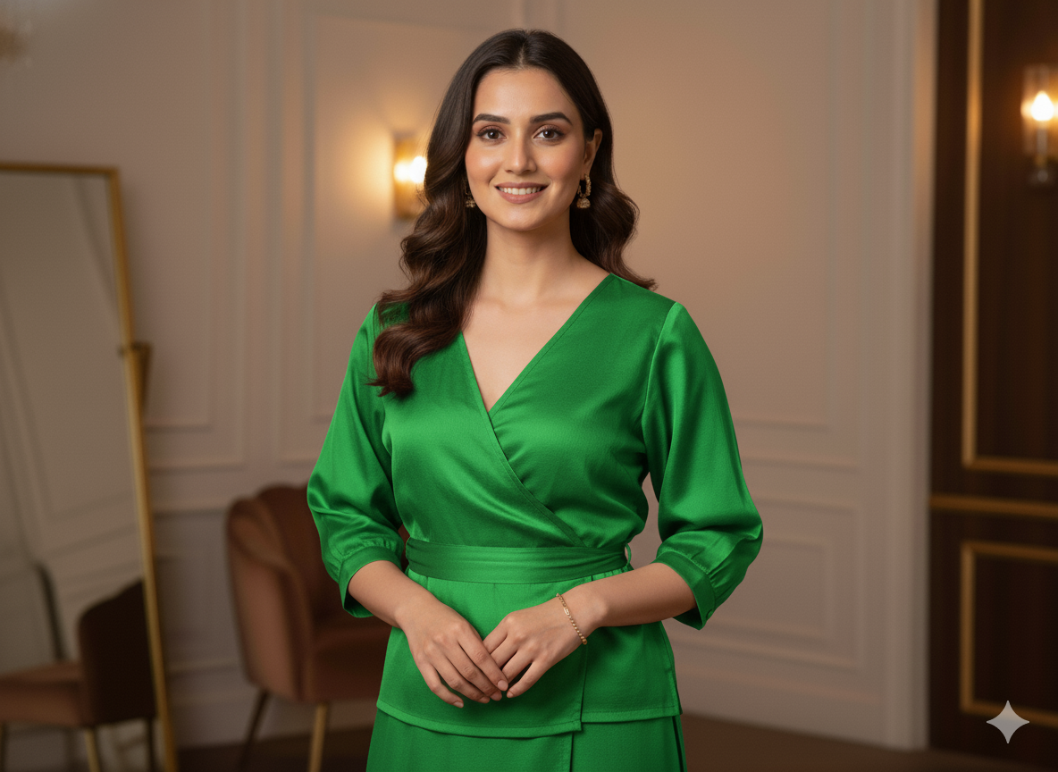 चमकीला हरा सादा शुद्ध विस्कोस गाजी रेशम कपड़ा