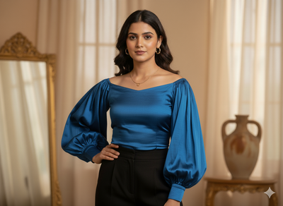 गहरा चैती नीला सादा शुद्ध विस्कोस गाजी सिल्क कपड़ा