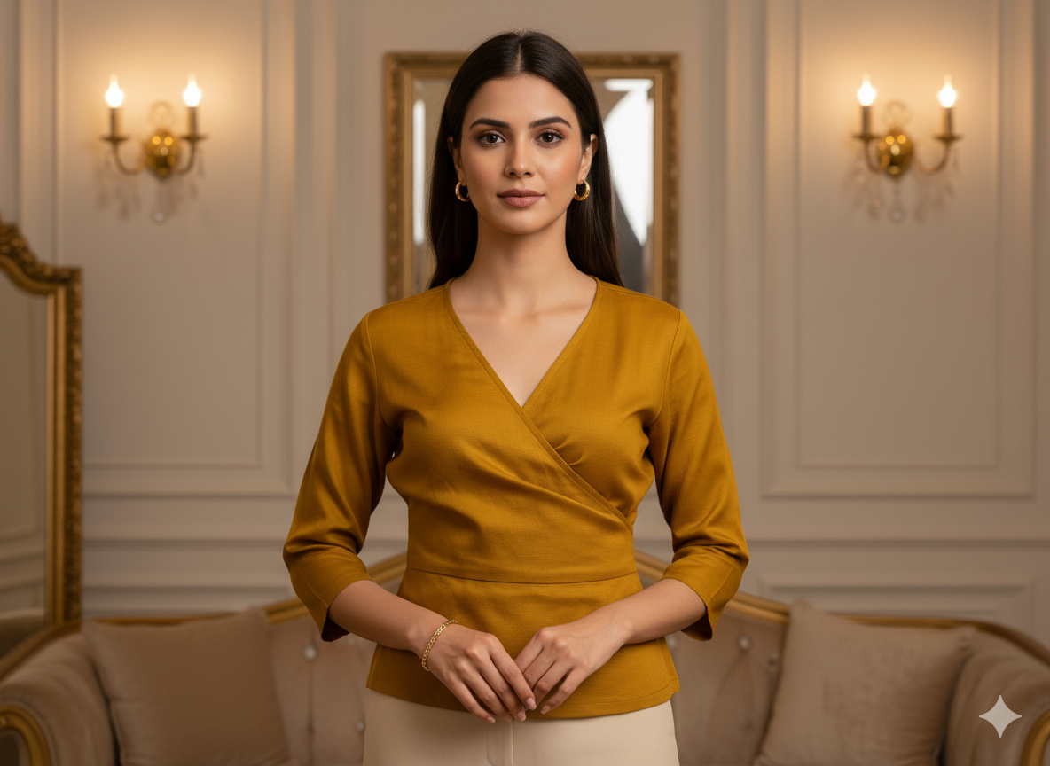 मस्टर्ड गोल्डन प्लेन शुद्ध विस्कोस गाजी सिल्क फैब्रिक