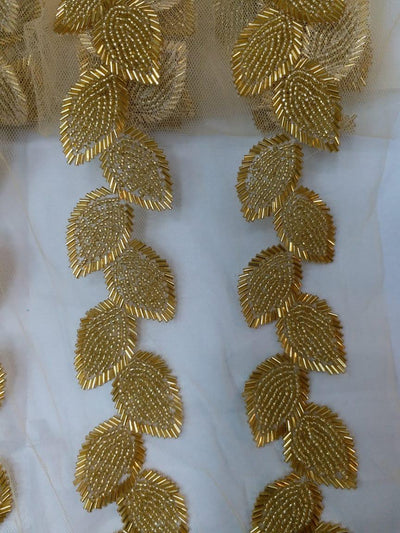 गोल्डन लीफ हैंडवर्क बीड्स वर्क कढ़ाई बॉर्डर